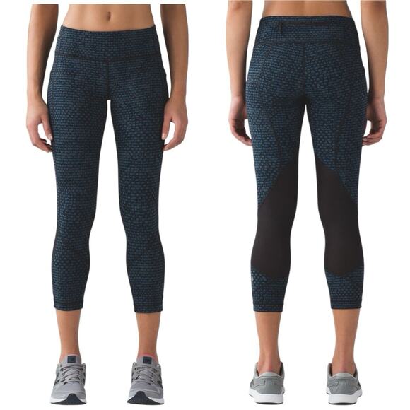 Lululemon Pace Rival Crop Shatter Weave Desert Teal Alberta Lake / Black Size 6 - Picture 1 of 11